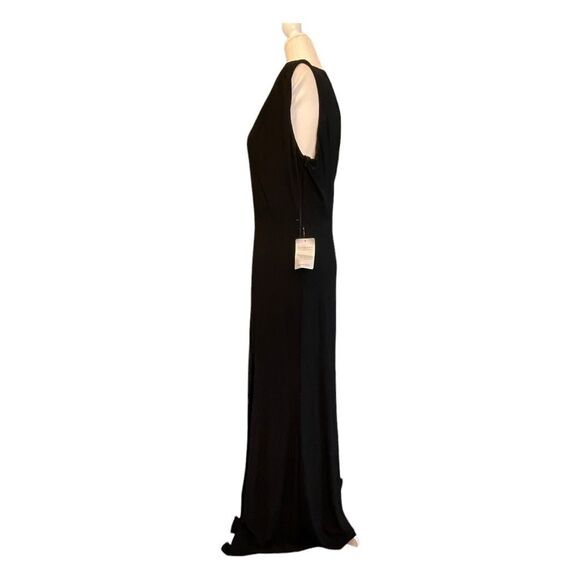 Betsy & Adam Asymmetric One Shoulder Evening Gown Black Crepe Maxi Dress 12 - Picture 4 of 8